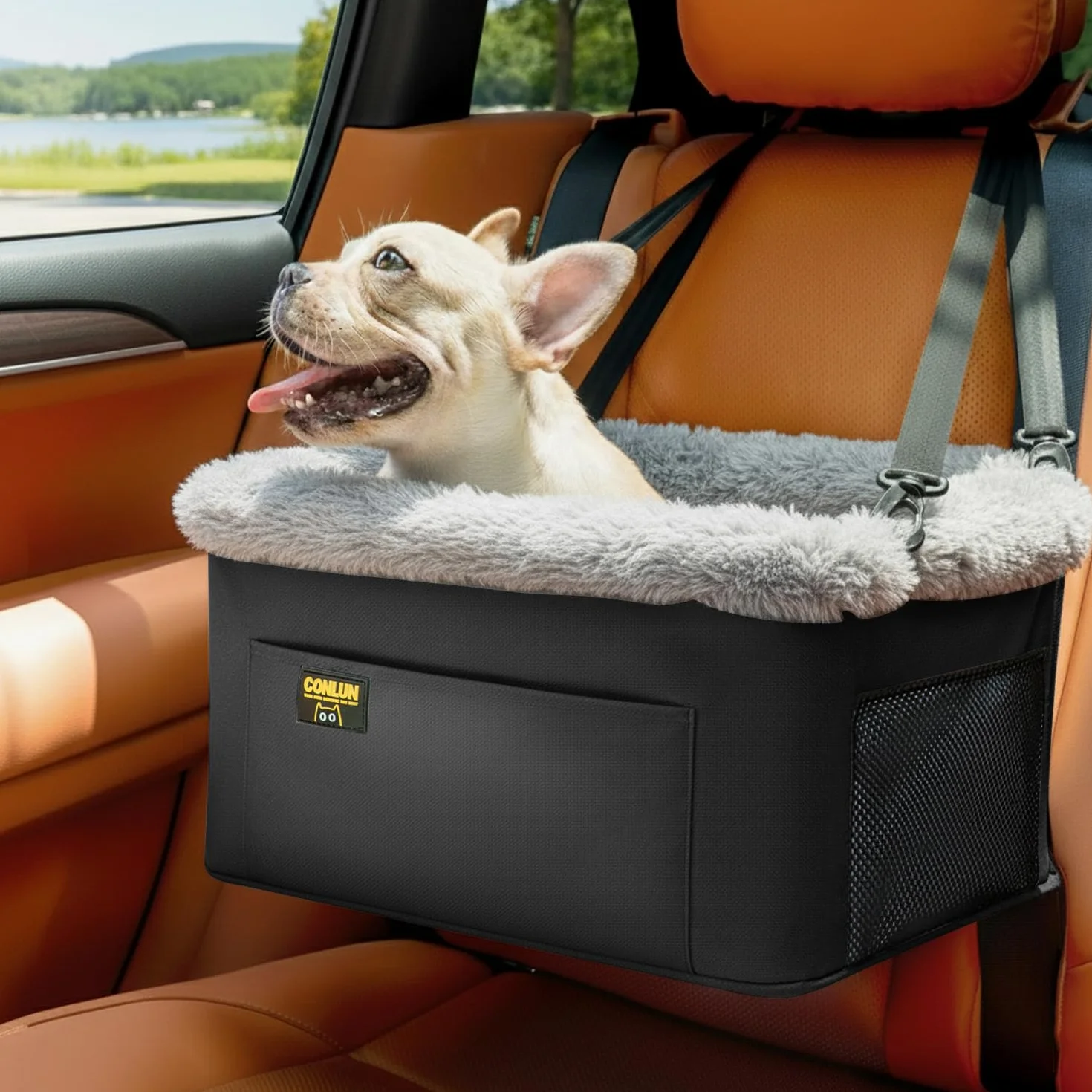 Conlun Siège Auto pour Chien de Petite Taille et Chat, Panier Chien Voiture avec Structure en Acier Renforcé, Transport Chien Voiture Imperméable avec Laisse de Sécurité, Jusqu'à 9 kg (40x33x22 cm)