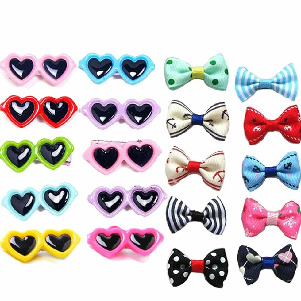 Pinces à Cheveux pour Chien Lot 20 Pièces Cœur Lunettes Nœuds Animaux Domestiques Accessoires Poils Multicolore