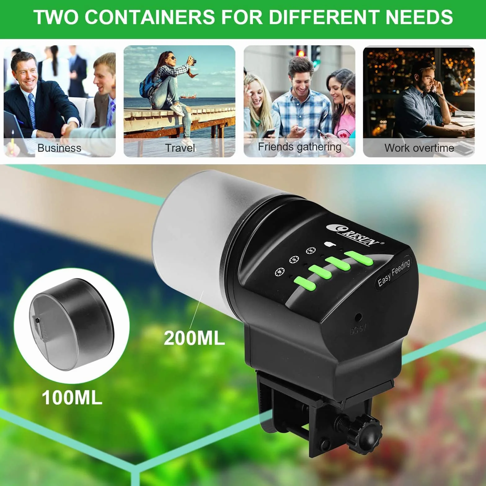 Lychee Distributeur automatique de nourriture pour poissons 100/200 ml avec minuterie réglable AF2020