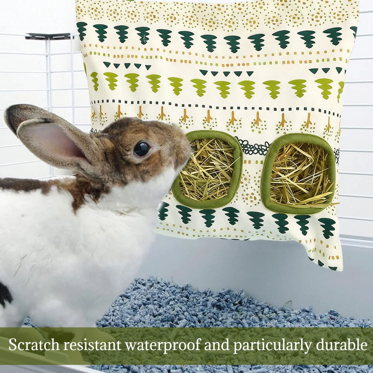 Sac à Foin Lapin, Râtelier Foin, Distributeur Foin Suspendu 3 Fenêtres pour Petits Animaux