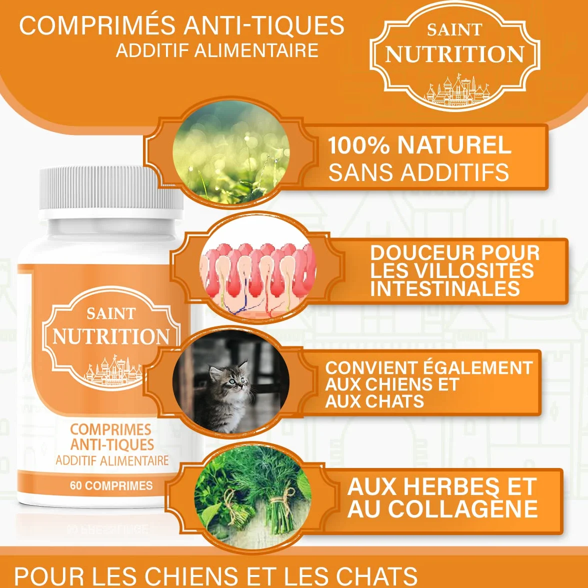Saint Nutrition Anti-Tique Comprimés pour Chien et Chat - Traitement Naturelle Contre Tiques, Effet Immédiat, 60 Comprimés
