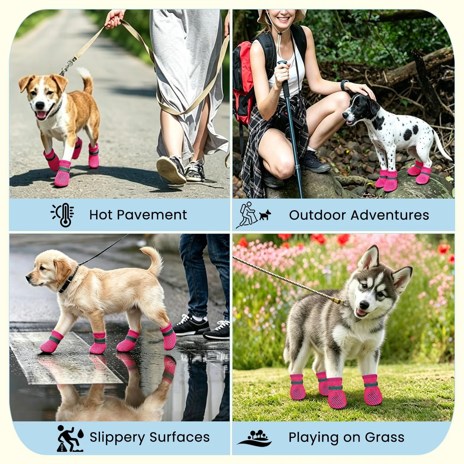 Chaussures d'Été pour Petits Chiens 4 Pièces en Maille Respirantes Antidérapantes Extérieur Protection Pattes Brûlures