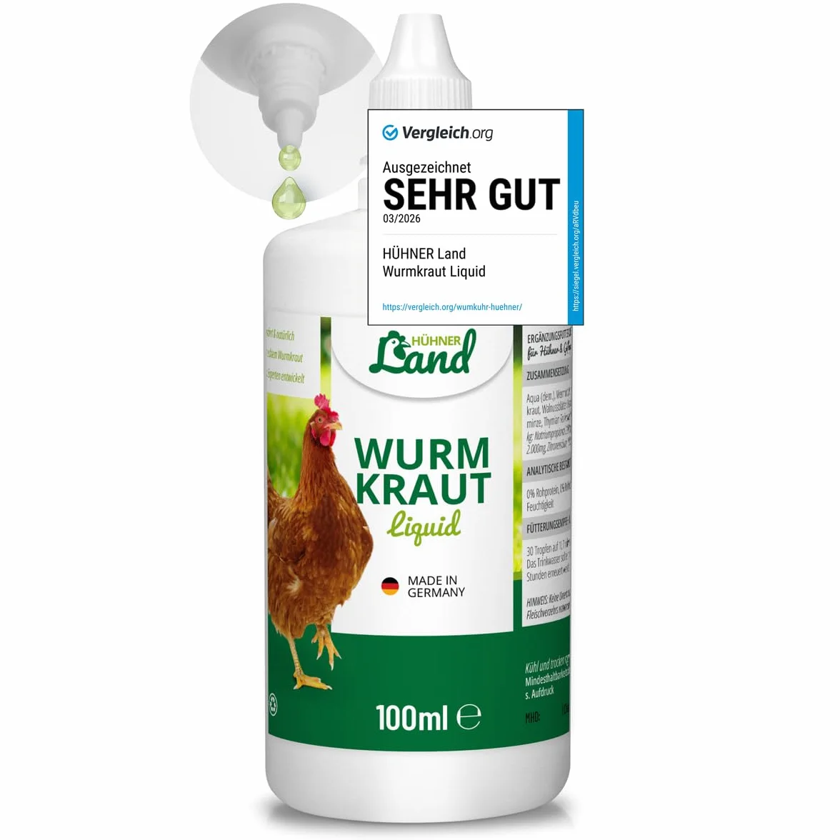 HÜHNER Land Vermifuge liquide 100 ml pour poules et volailles Artemisia Absinthium