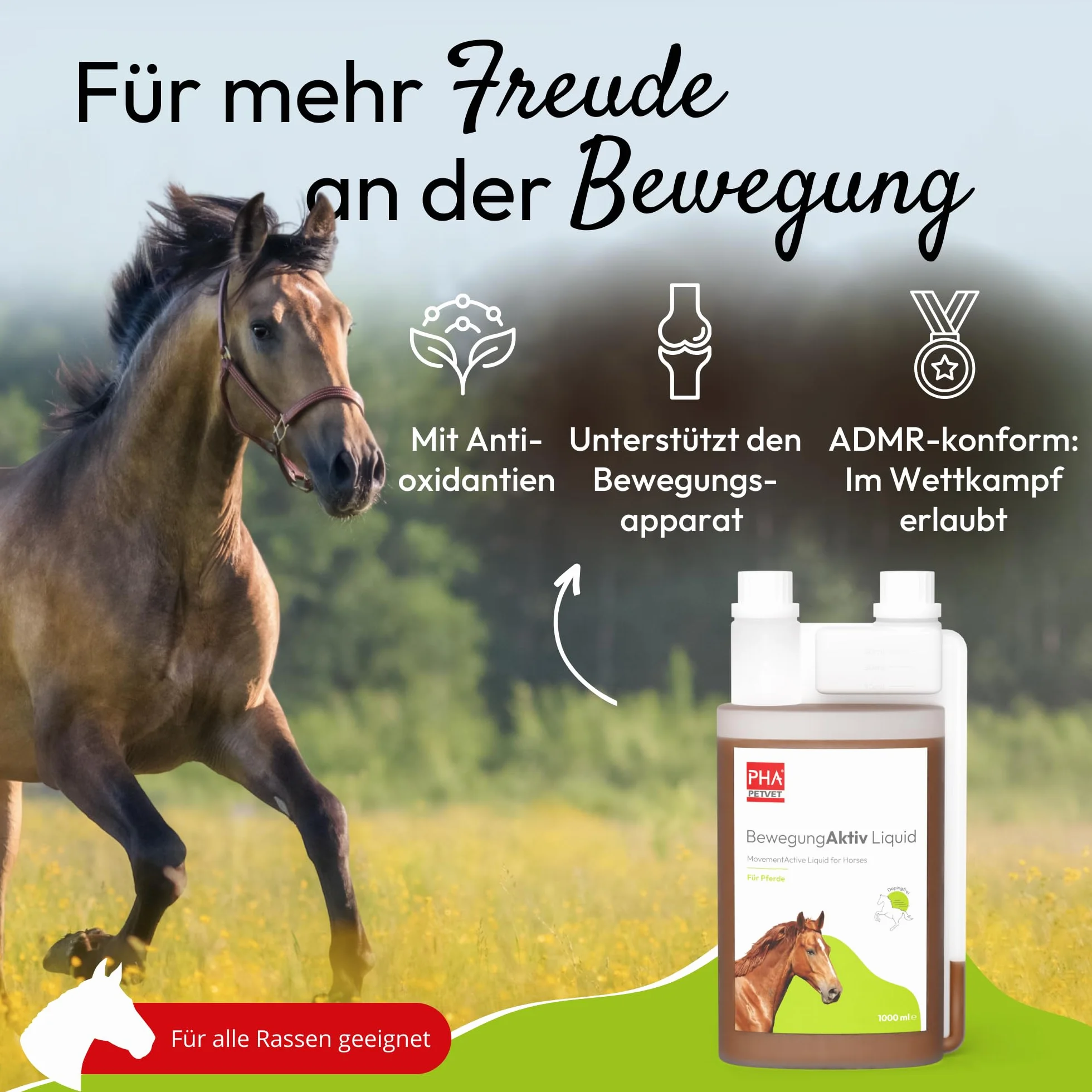PHA Pferd, complément Alimentaire pour Soutenir des articulations, tendons et Tissu conjonctif, Liquide, Mouvement Actif Liquid, 1000 ML