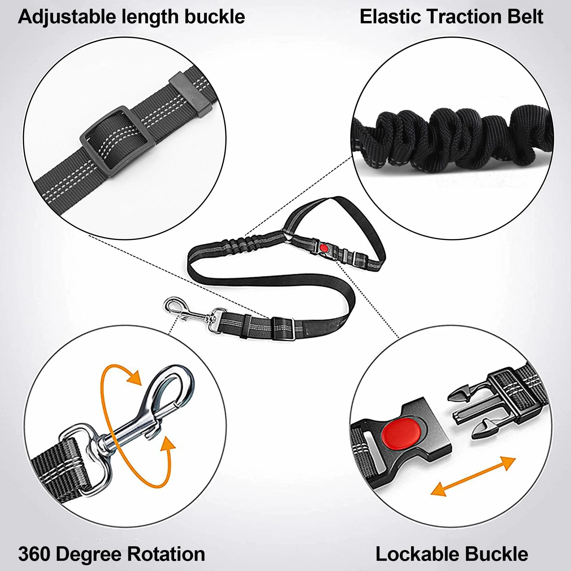 Ceinture de sécurité de voiture pour chien – Harnais de voiture réglable pour animal domestique, retenue rembourrée pour chien, laisse élastique en nylon durable (noir)