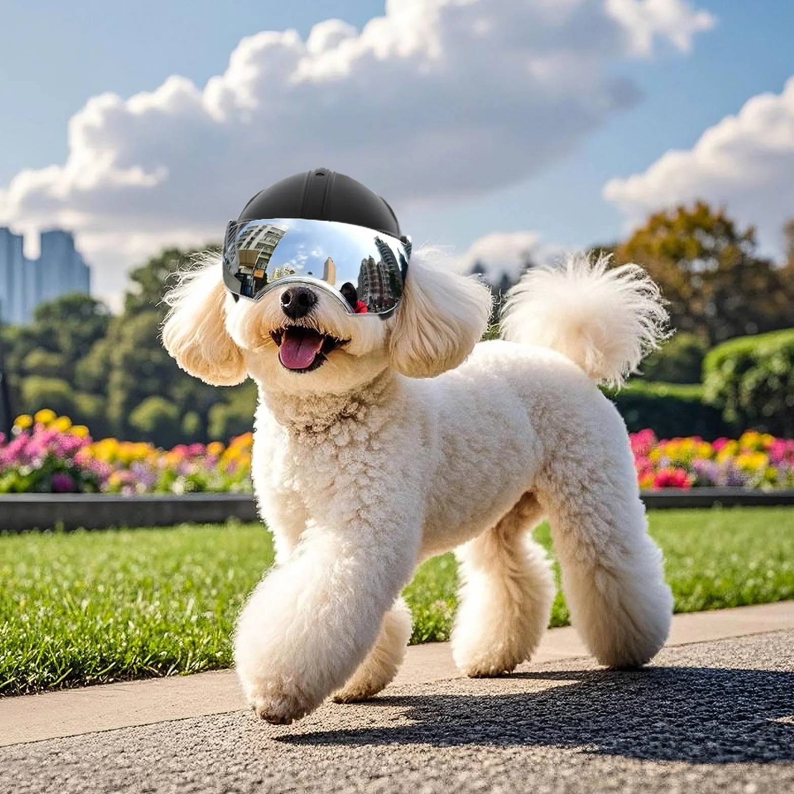 Casque et Lunette Moto Chien Protection UV Anti-Sable pour Chiens 7,5-12,5 kg Verres Argentés