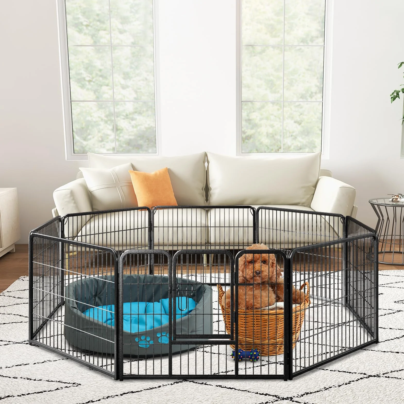 GOPLUS Parc pour Chien 8 Panneaux, Enclos Pliable Métal avec Porte verrouillable 80x60cm