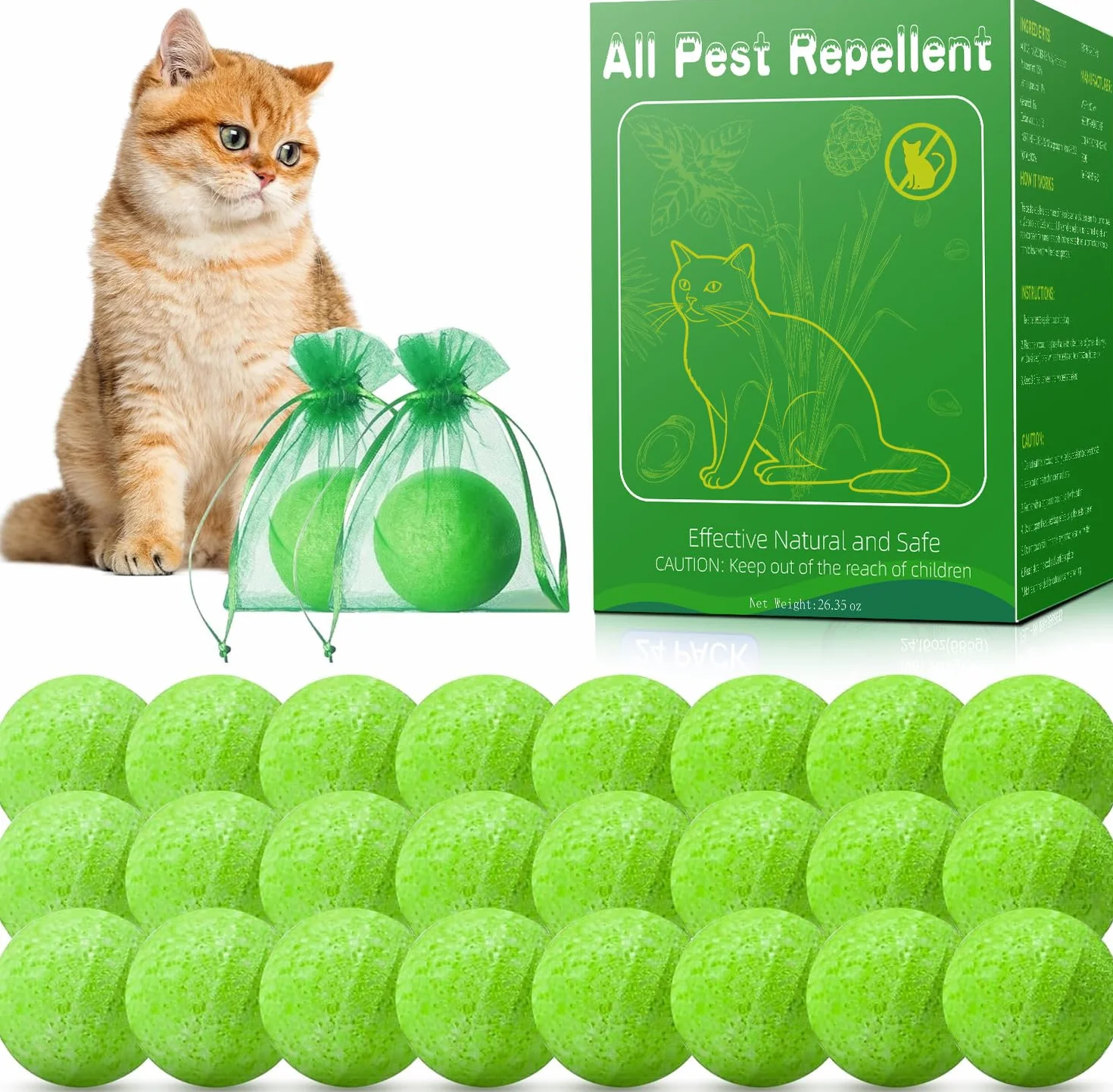 Répulsif pour chats à l'huile de menthe poivrée naturelle extérieur, lot de 24