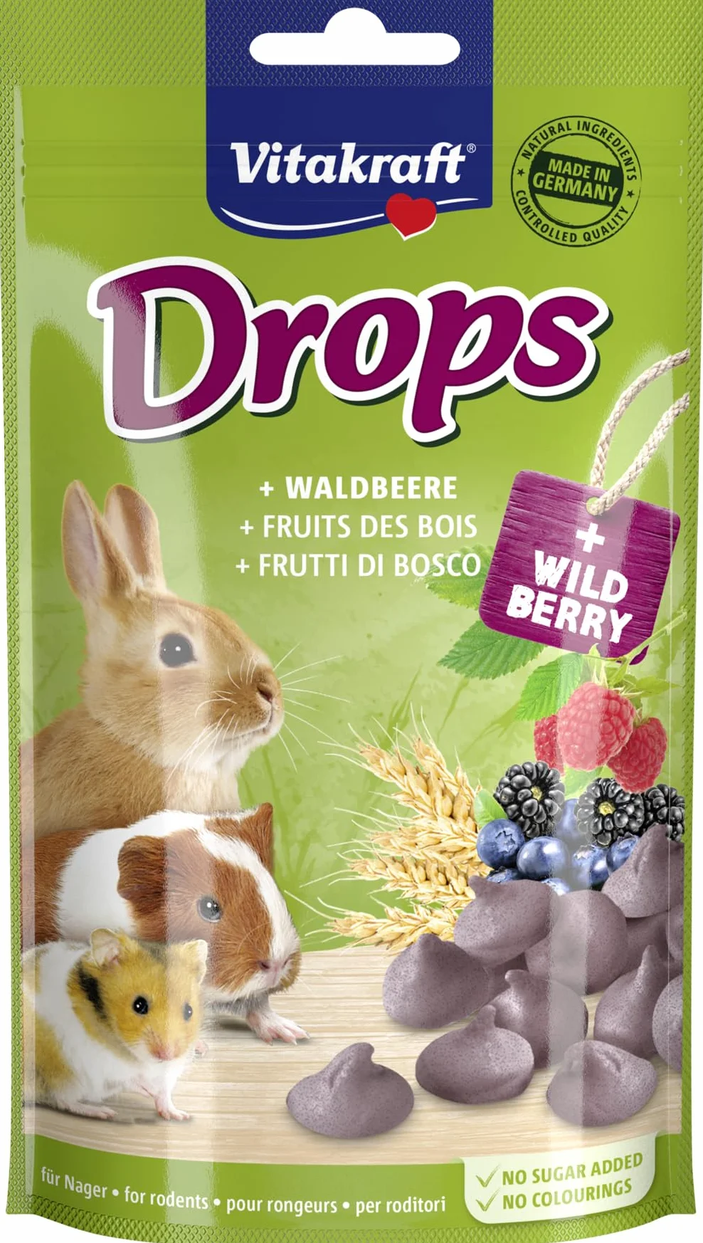 Vitakraft Drops, friandises pour rongeurs, saveur fruits des bois, nourriture pour rongeurs, sans sucre ajouté (1x 75g)