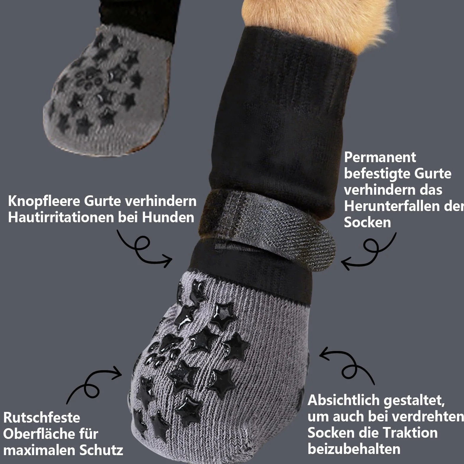 Chaussettes antidérapantes pour chien lot de 2 - Protection pattes chaleur fermeture réglable bande réfléchissante