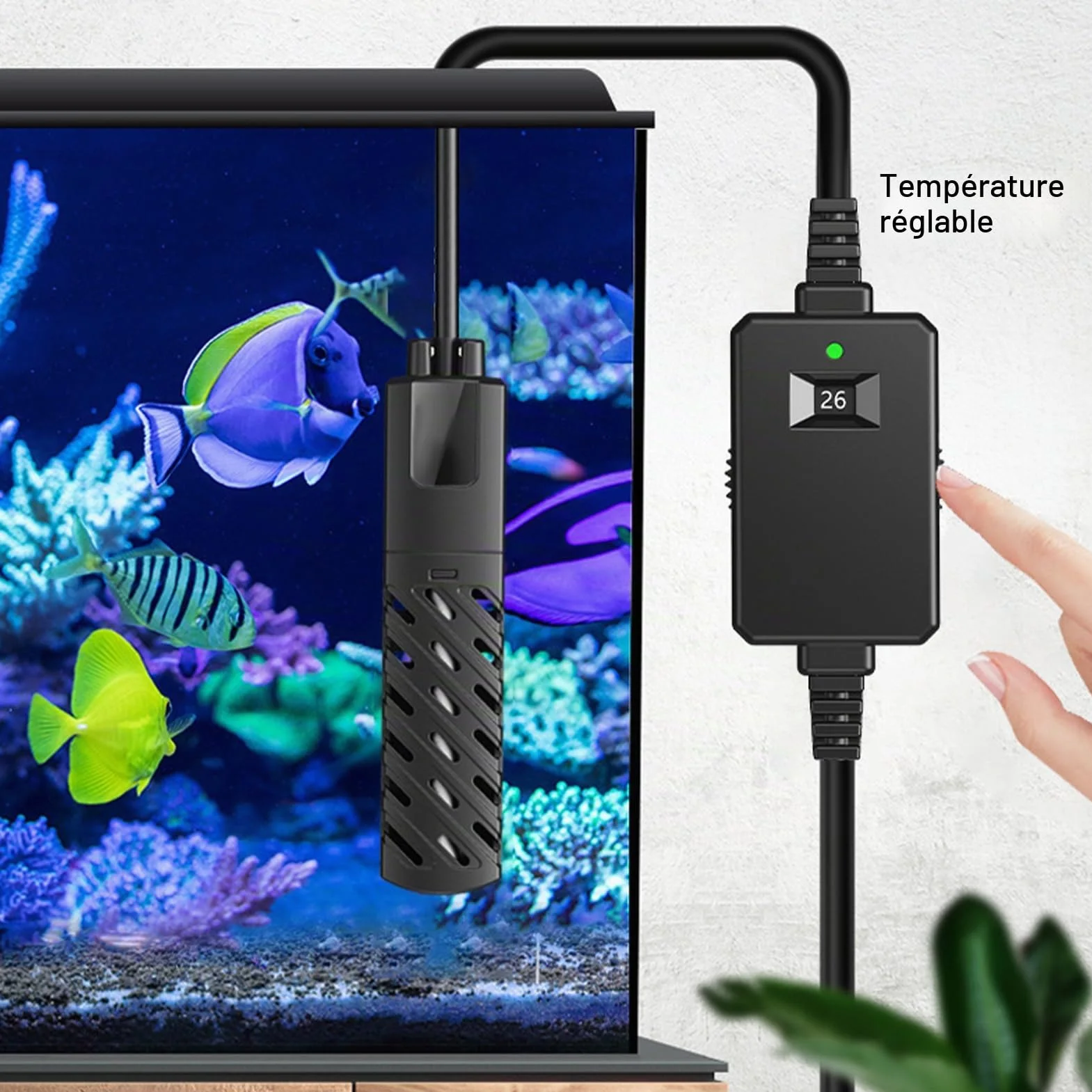 GERUI Mini Chauffage d'aquarium 15L, 100-240 V, 50/60 Hz, Plage de contrôle de la température : 20 °C à 34 °C, utilisé pour Aquarium et Aquarium PTC Isolation Thermique constante Automatique Fine
