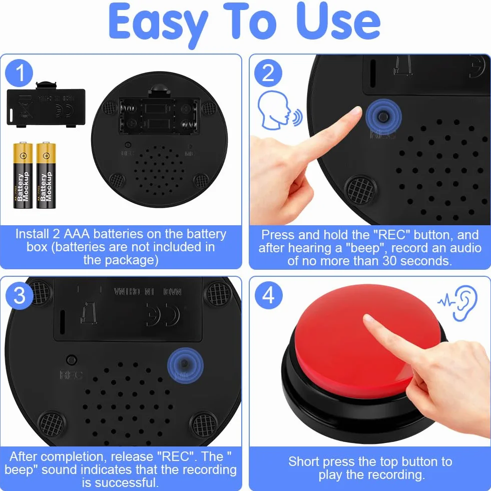 Buzzer Enregistrable Lot de 2, Boutons Parlants Sonores 30 Secondes pour Communication Animaux