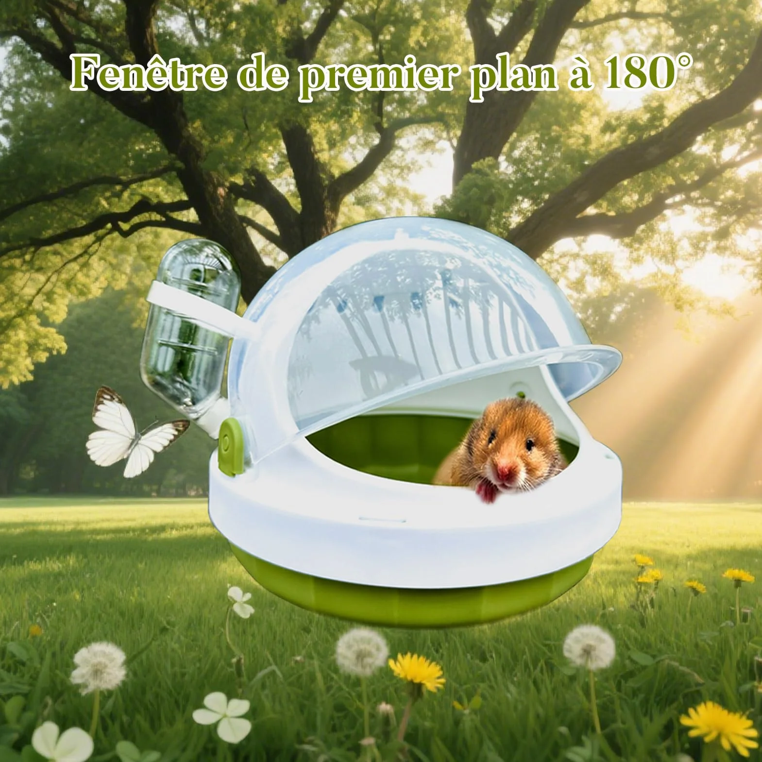 Cage de Transport Portable pour Hamster, Transporteur pour Petits Animaux avec Aérations et Bouteille d'Eau Amovible
