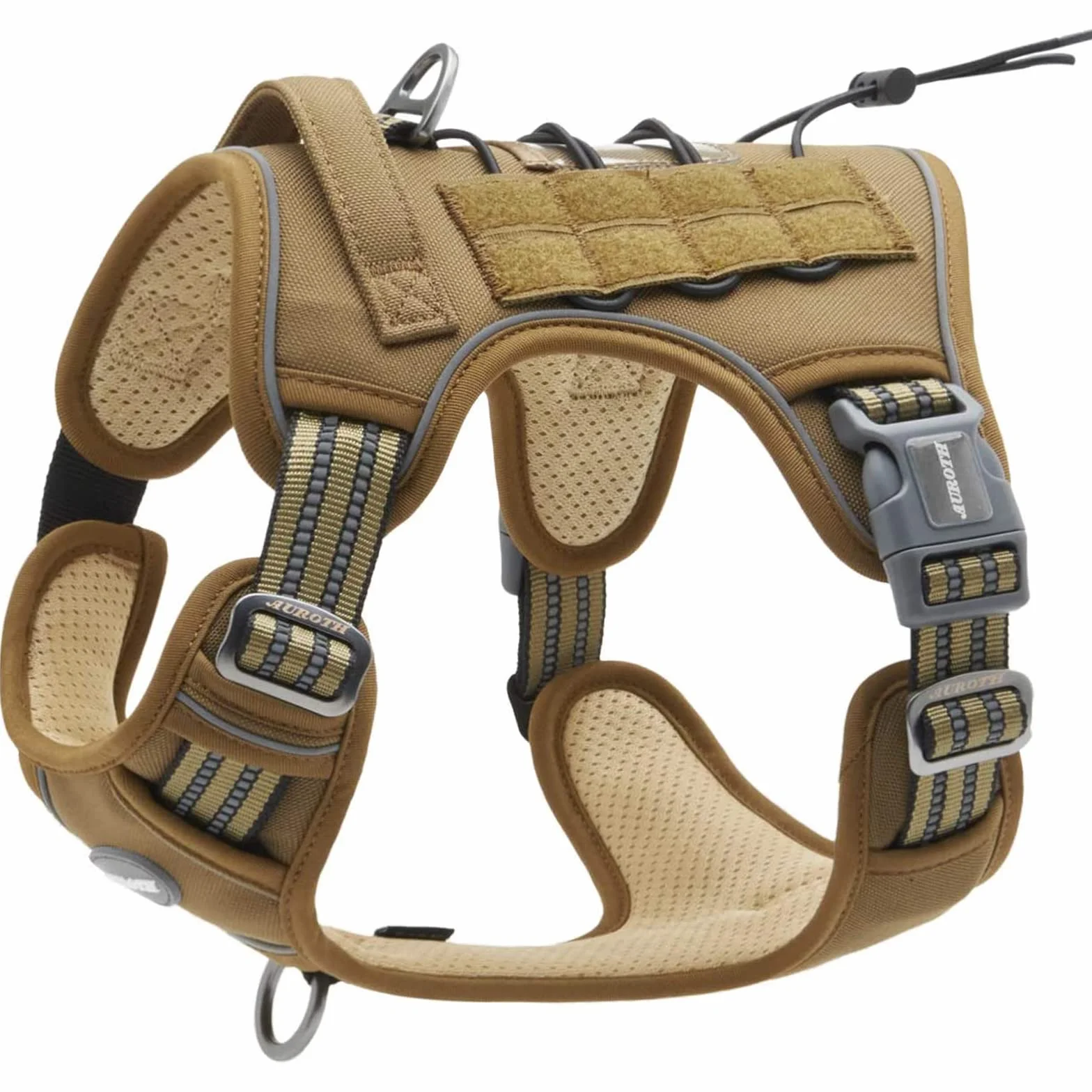 Harnais de Chien Anti Traction Tactique Respirant Réglable Taille L Brun Vert