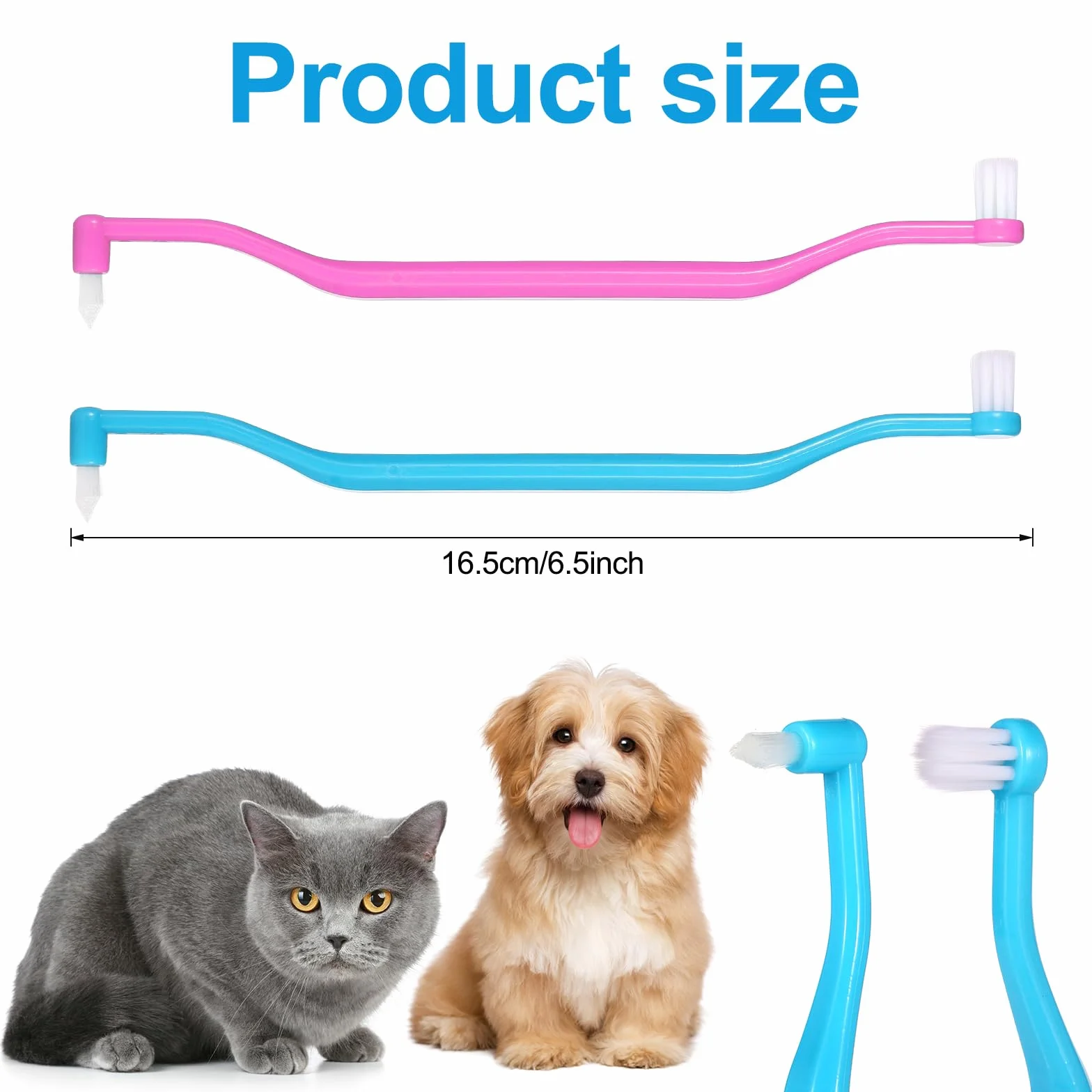 Brosse à Dents pour Chat Double Face 2pcs avec Tête Micro-Brosse et Poignée Incurvée Soins Dentaires