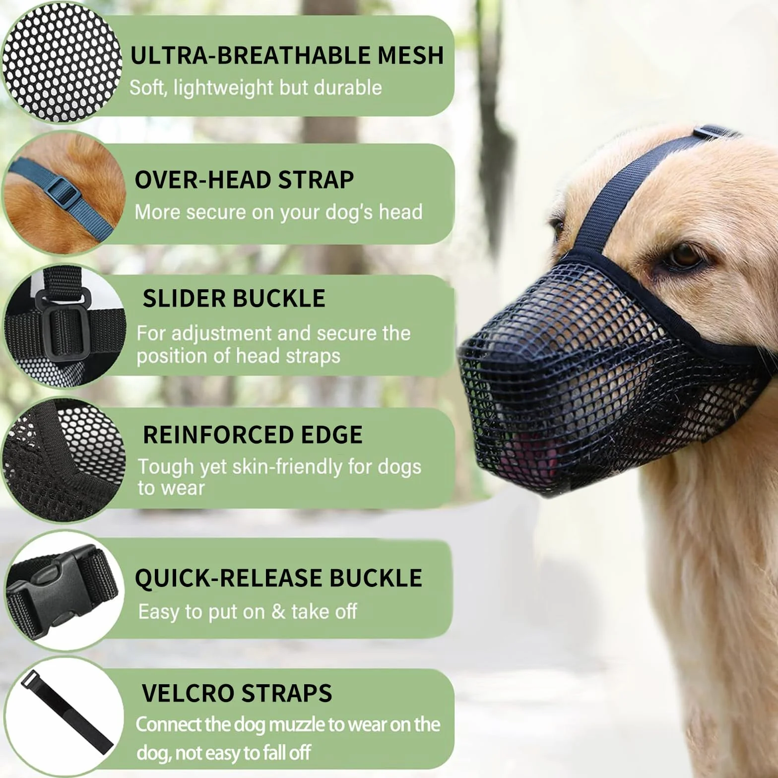 Muselière pour Chien, Masque Respirant pour Animaux Ajustable avec Sangles Touch Fastener, Museliere Chiens de Grande Taille Muselière en Maille Douce pour Les Petits Chiens Taille Moyenne
