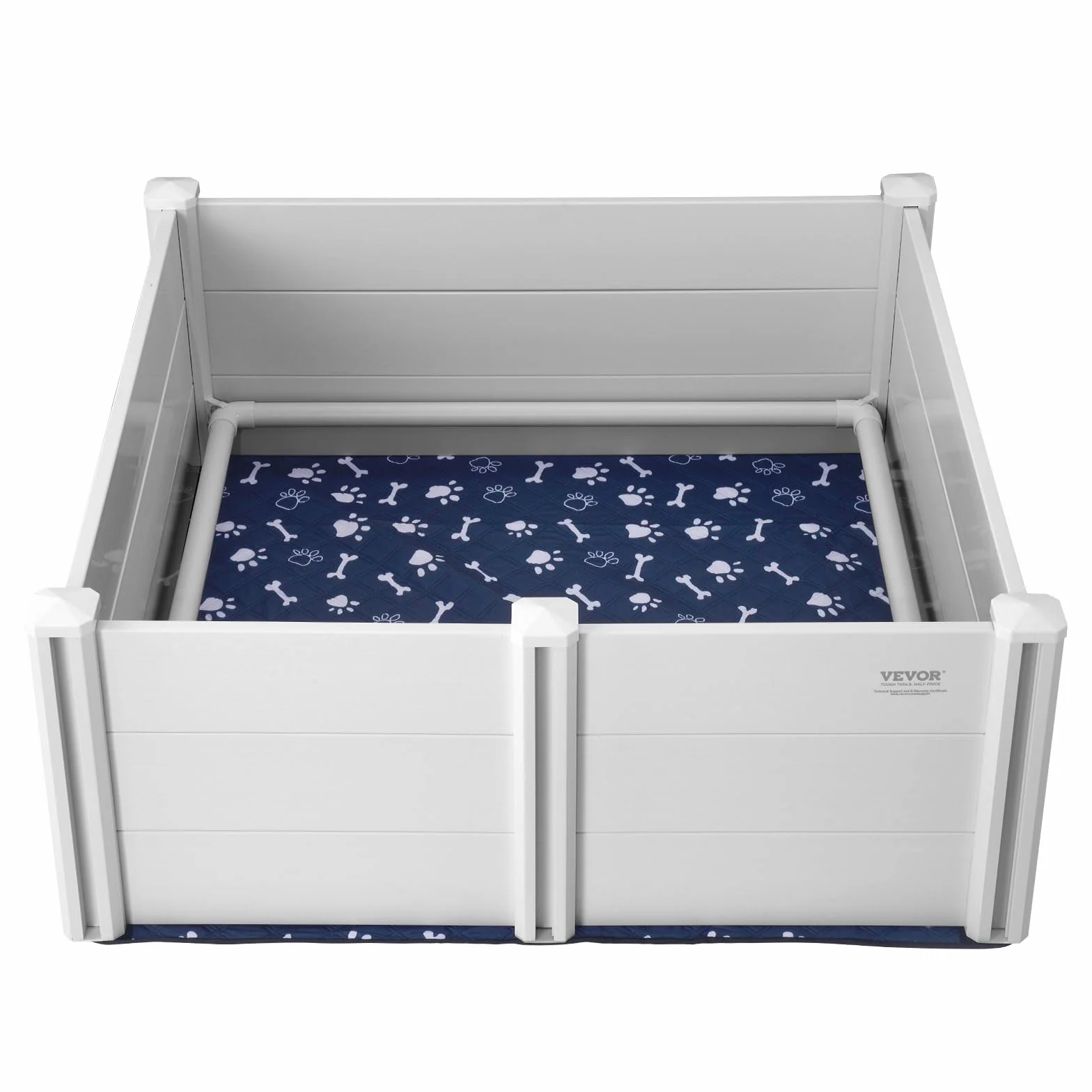 VEVOR Parc de Mise Bas pour Chien 122x122x46 cm Caisse de Mise Bas avec Rails Tapis de Pipi Lavable Blanc
