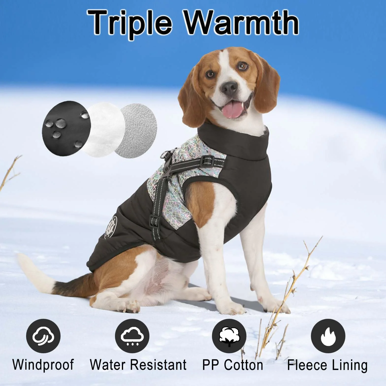 Manteau Chien Hiver Imperméable avec Harnais, Lavable en Machine Bandes Réfléchissantes