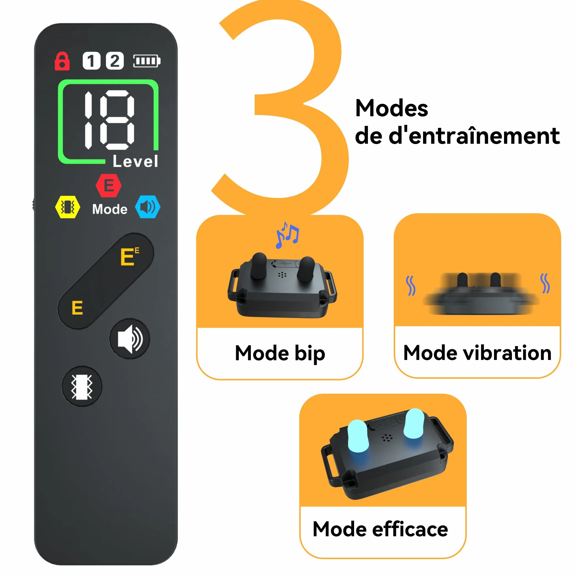 Collier de Dressage pour Chien Meloive, Portée 3000 Mètres, 3 Modes Vibration/Choc/Son, Rechargeable