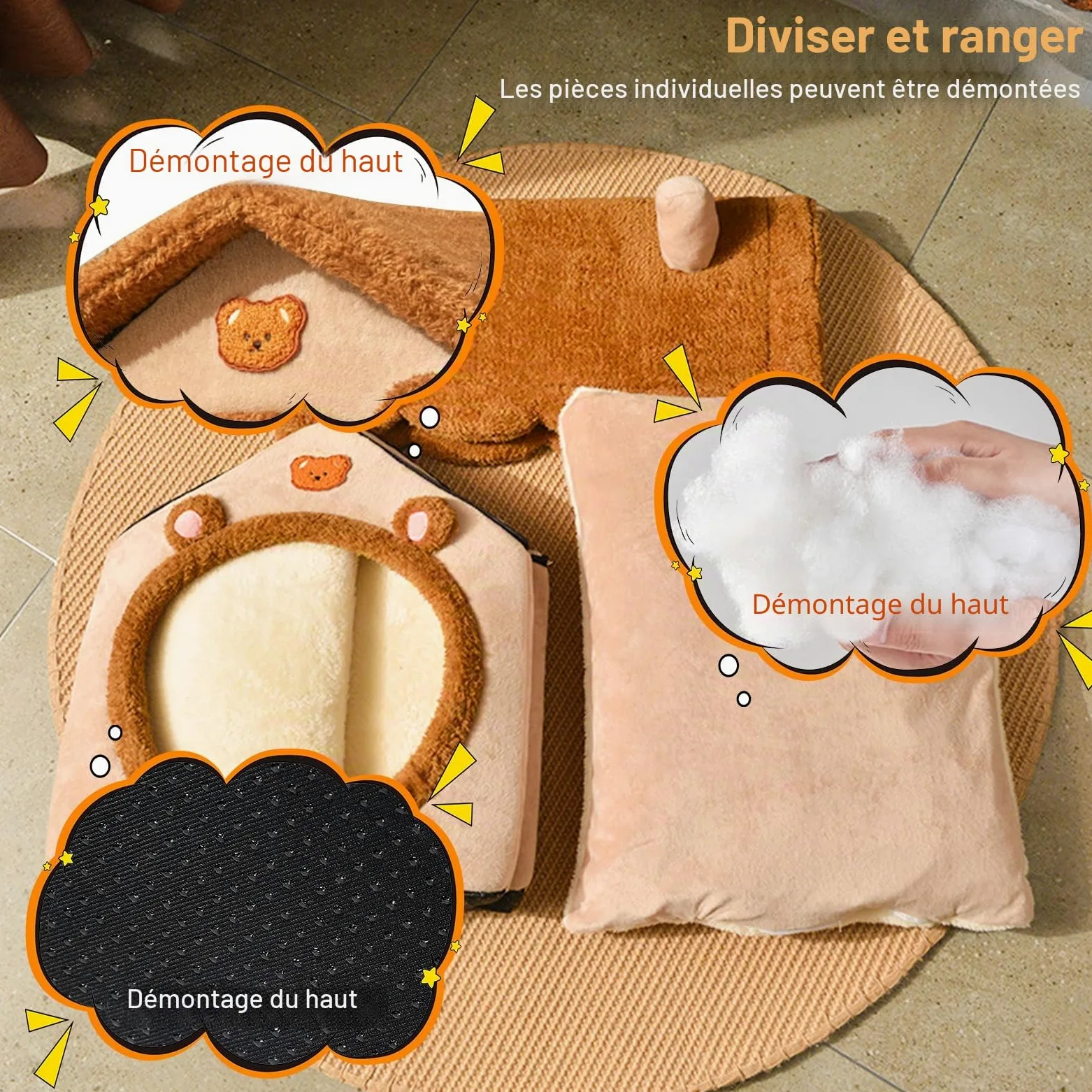 PETCUTE Niche Animaux de Compagnie Interieur,Lavable Lit De Grotte pour Chat,Panier Doux Chaud pour Chat Chien avec Fond Antidérapant,Maison Pliable pour Animal de Compagnie avec Lavable Oreiller