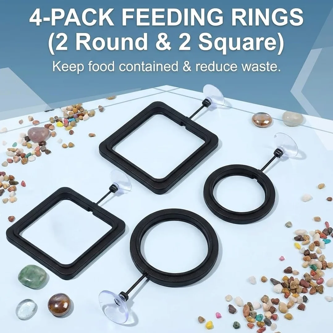 Lot de 4 anneaux de nourrissage pour aquarium flottants avec ventouse support nourriture poissons plantes flottantes Noir