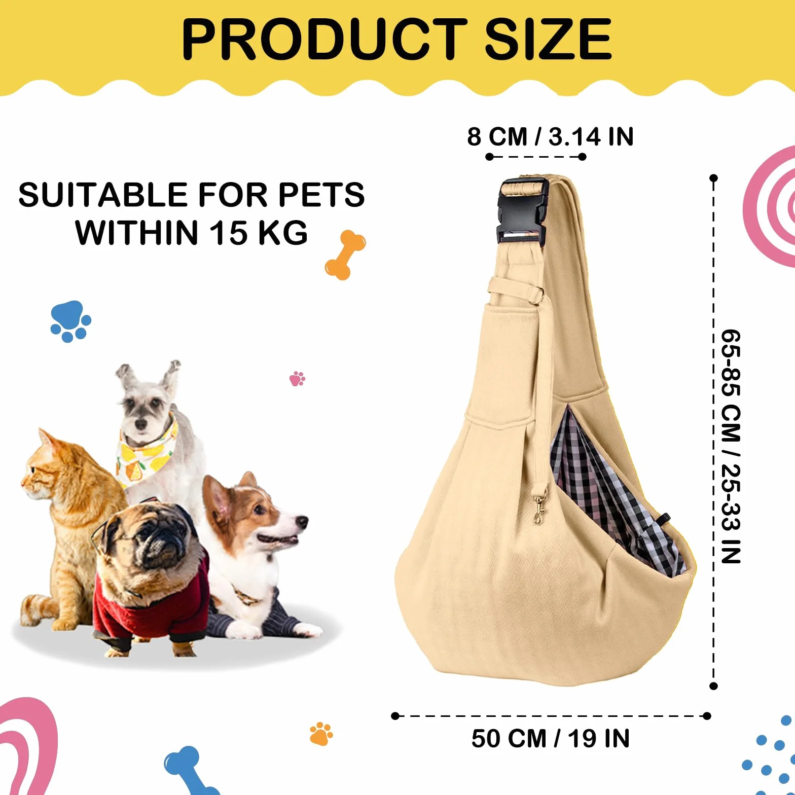 Sac Bandoulière Chiens Réversible Petit Sac Transport Chien Sécurisé Animaux Pet Sling Carrier Kaki