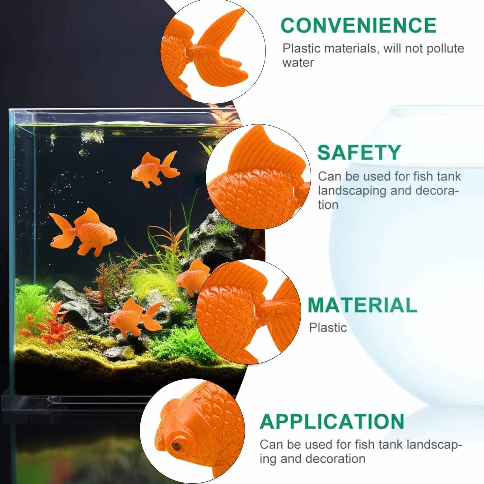 10 Pièces Poissons Artificiels Flottants pour Aquarium, Décors Poisson en Plastique (Orange)