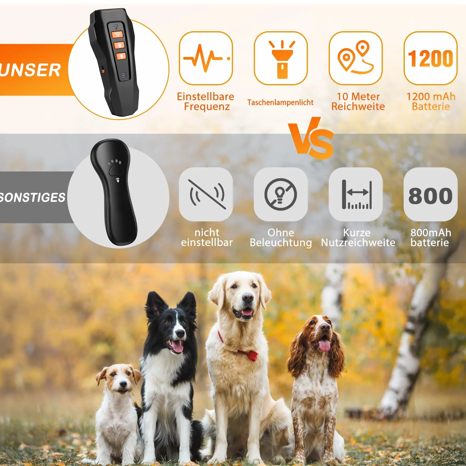Anti Aboiement Chien Répulsif à Ultrasons Antibell Puissant Réglable 3 Fréquences 10M Portée Lampe de Poche