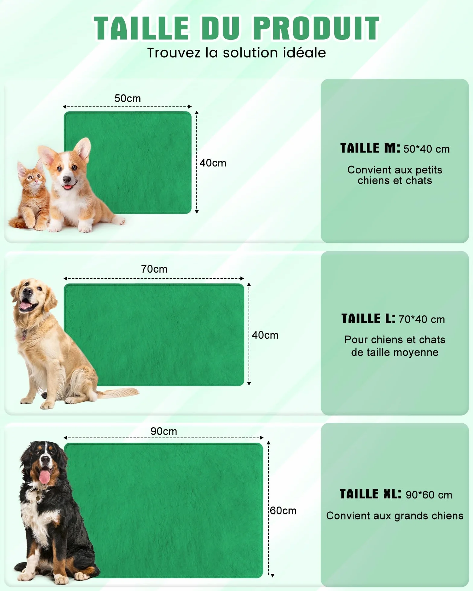 petnf Coussin Chauffant d‘Extérieur pour Chien et Chat - Température Auto-Régulée, Étanche, Câble Anti-Morsure - pour Niche, Maison de Chat et Panier, Vert, 40x50 cm
