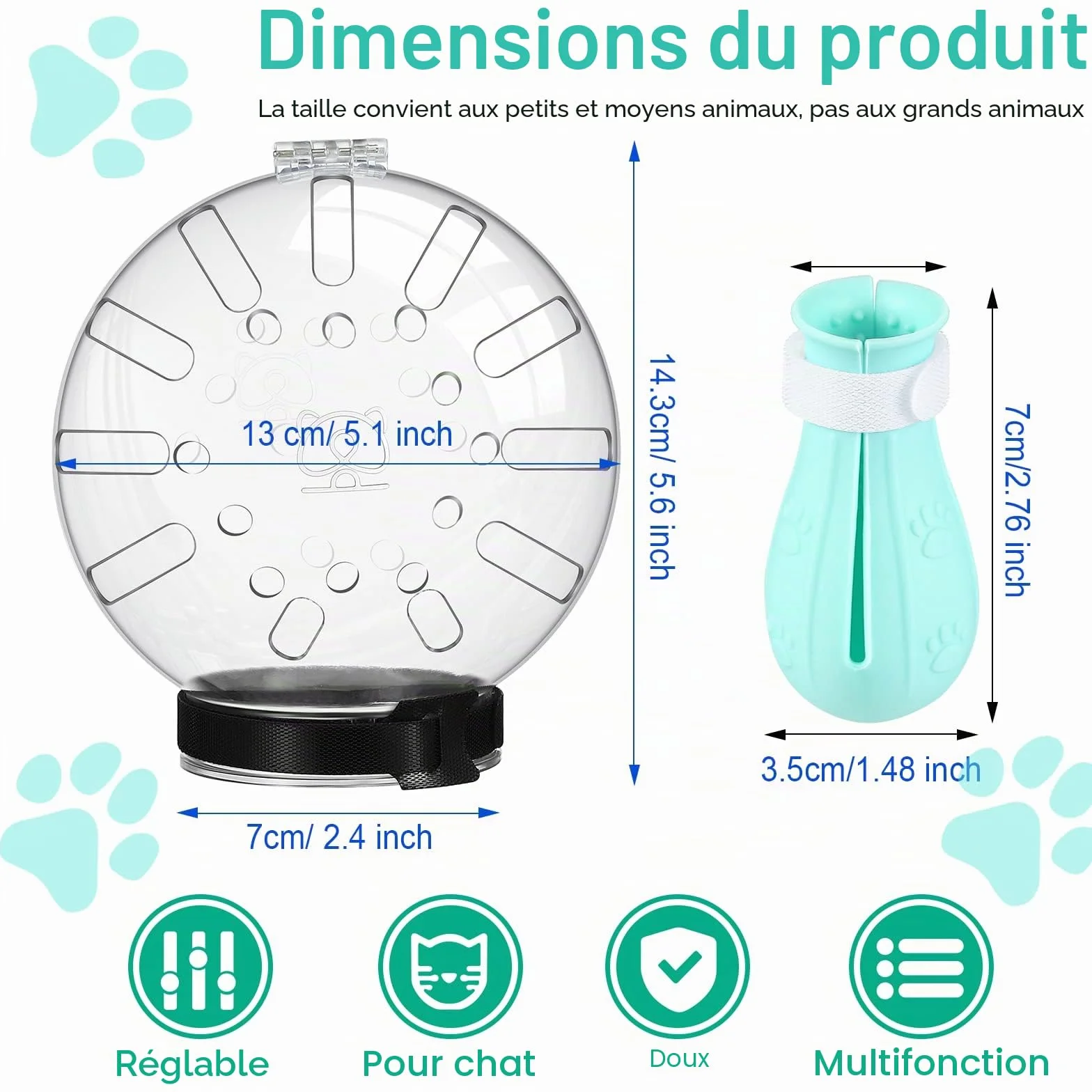 Muselière pour Chat avec Capuche Réglable et Couvre-Pattes, Anti-Morsure et Anti-Rayures en Silicone (Taille M)