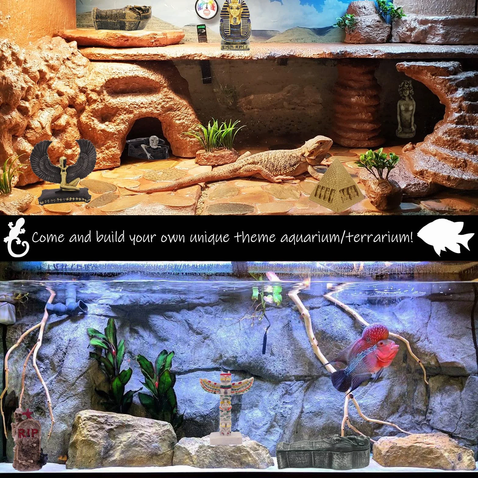 Totem indien Décoration aquarium Sculpture clan amérindienne Statue hawaïenne Terrarium Reptile Lézard
