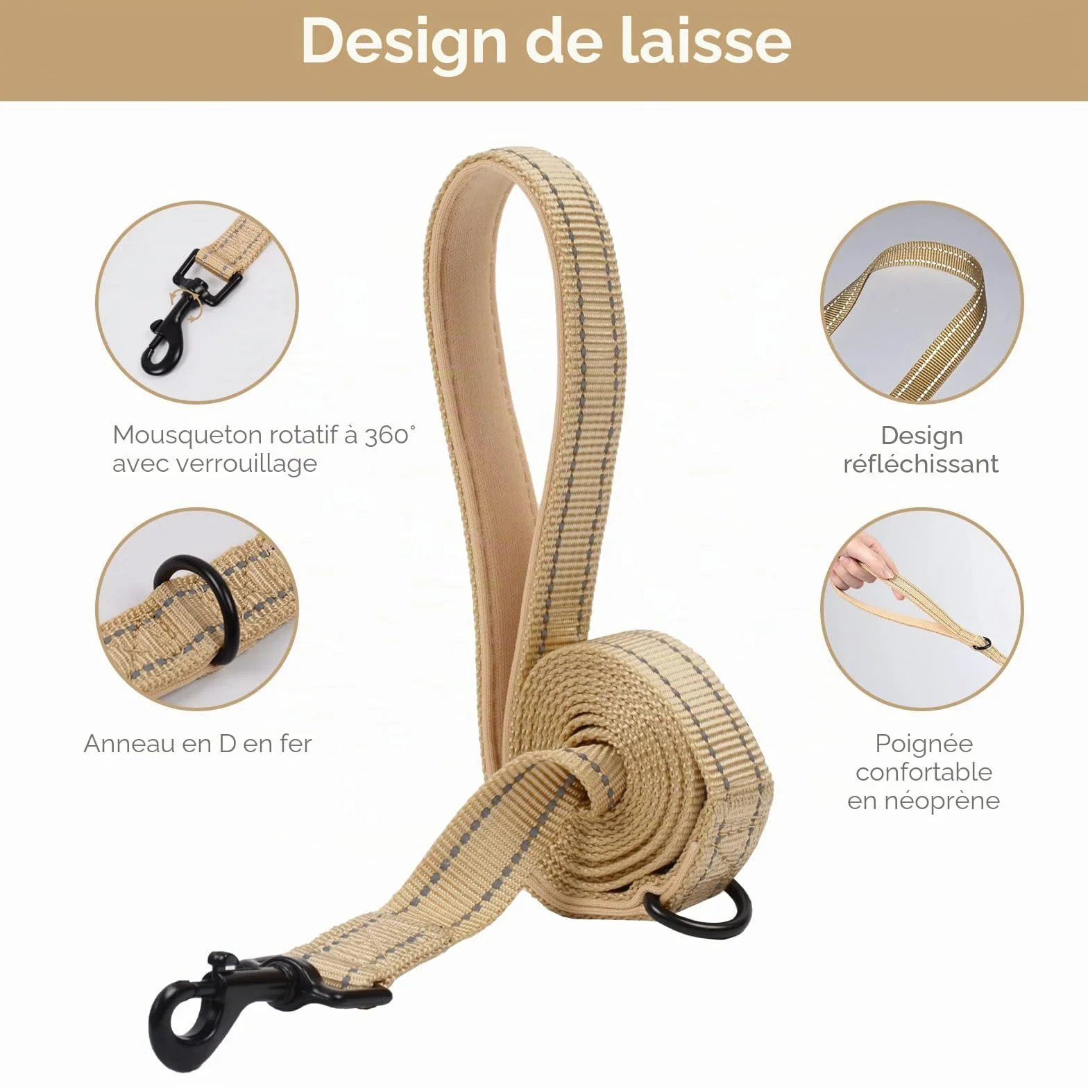 Harnais Anti-Traction pour Petit Chien et Chiot avec Laisse, Ajustable Sans Étranglement, Maille Aérée, Bande Réfléchissante, Kaki, Taille S