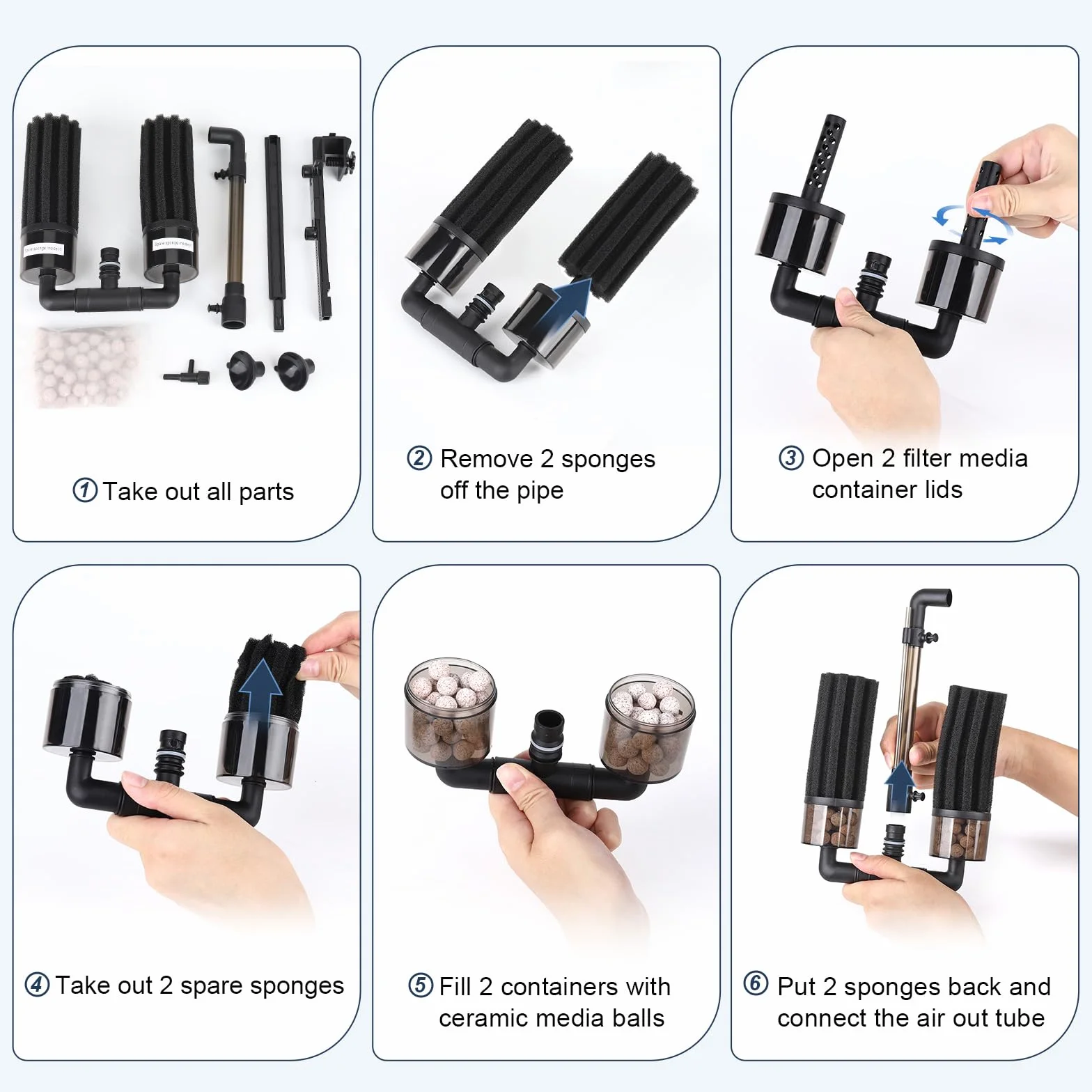 Hygger Filtre à Double éponge pour Aquarium, Double Filtration, Pivotant, Clip Extensible, Submersible, Eau Douce ou Salée, 208 L