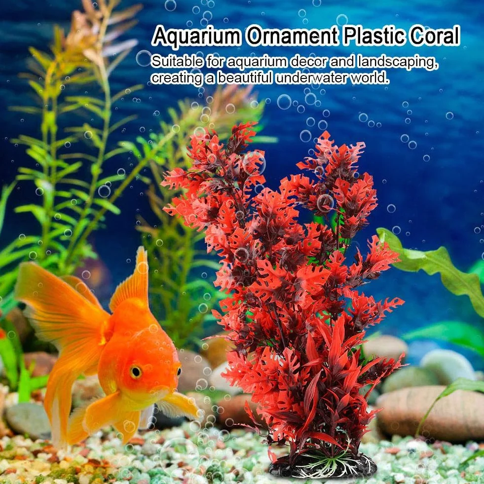 Plantes Aquatiques Artificielles en Plastique pour Aquarium Décorations avec Base Élargie Rouge