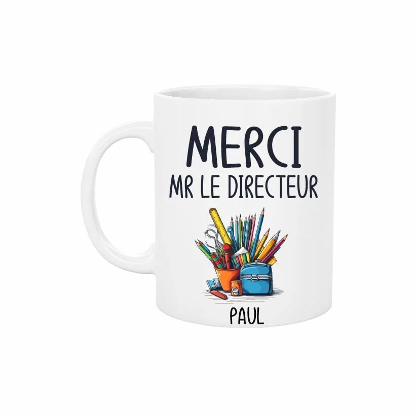 Mug Céramique Personnalisé Merci Mr Le Directeur – avec Prénom de l'enfant – Cadeau Fin d’Année Scolaire – Tasse 330 ML