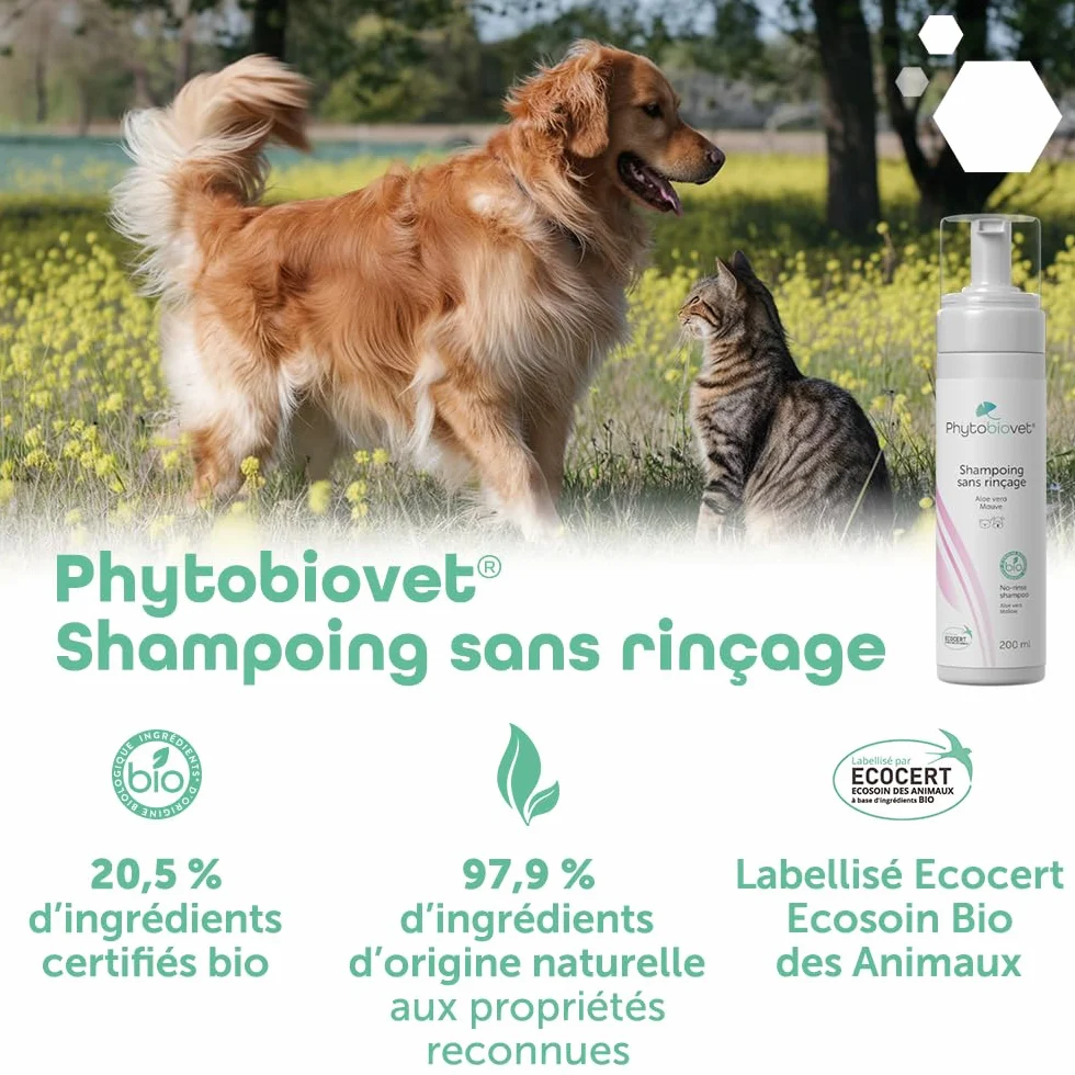 MP Labo Phytobiovet Shampoing sans Rinçage Chien Chat 200 ML Aloe Vera Mauve Ecocert