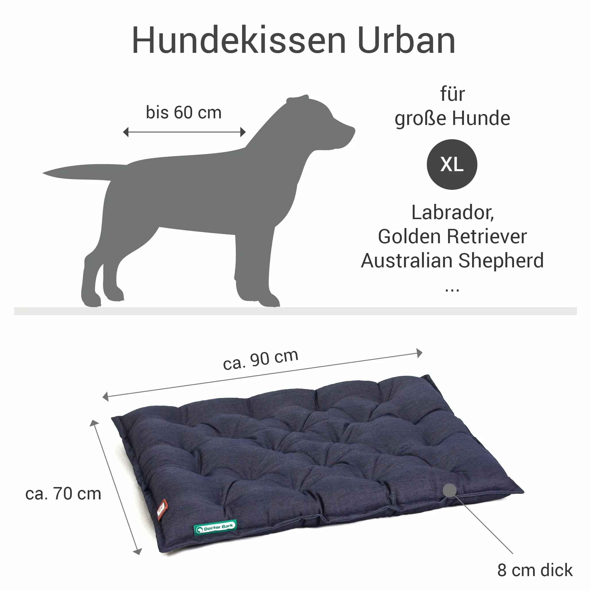Doctor Bark Coussin pour Chien Urban Lit Orthopédique pour Chiens de Grande Taille 90x70 cm Bleu Royal
