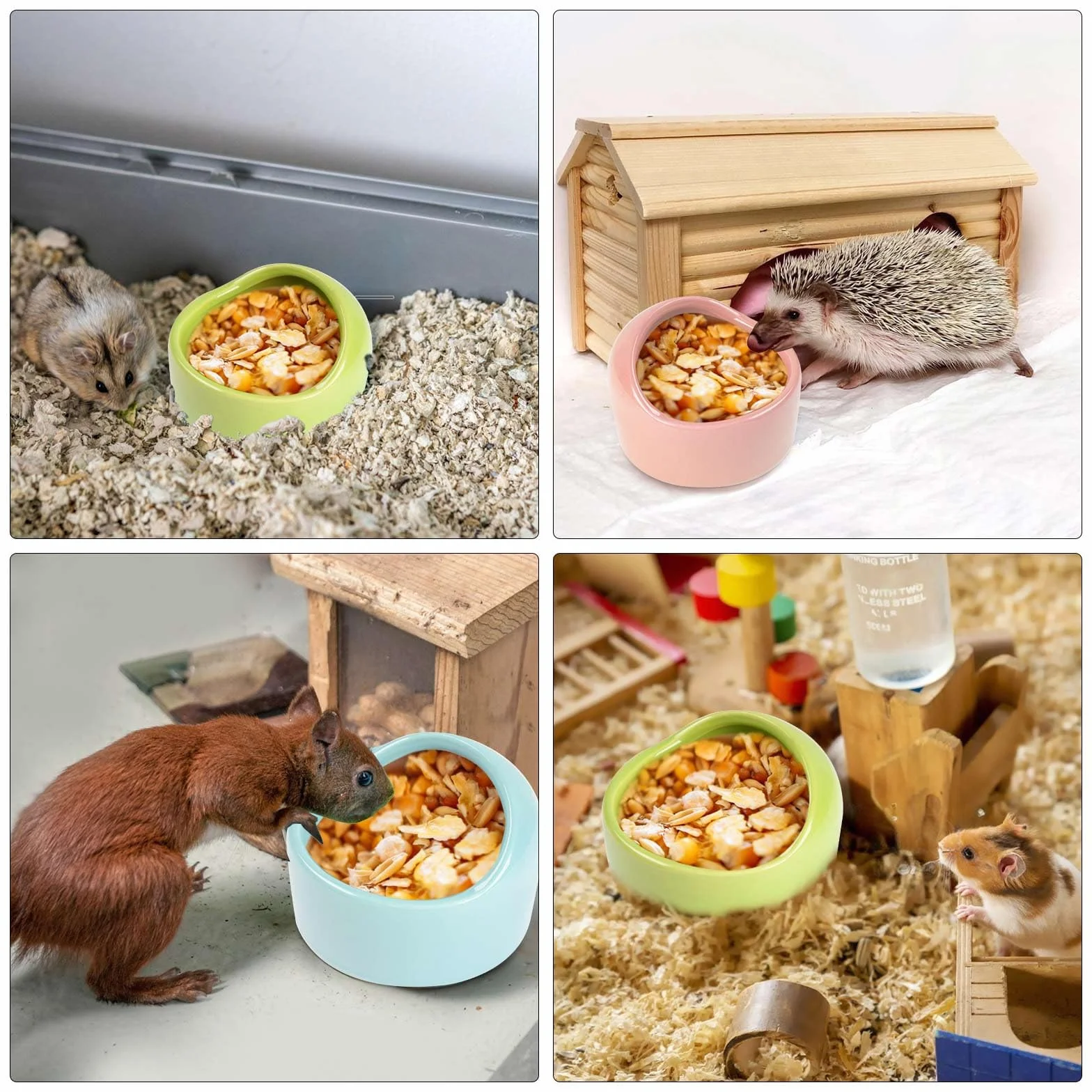 Lot de 3 Bols en Céramique pour Hamster - Gamelles Anti-morsure Rose Bleu Vert