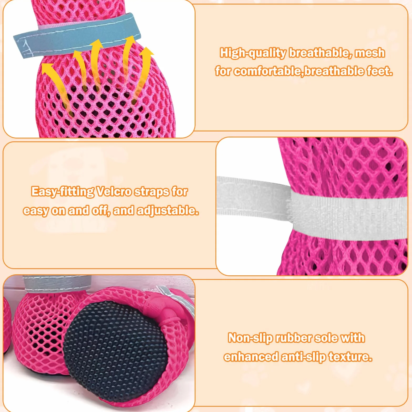 Bottes de Protection Chien Respirant Été, Chaussures pour Chiens 4 PCS, Rose