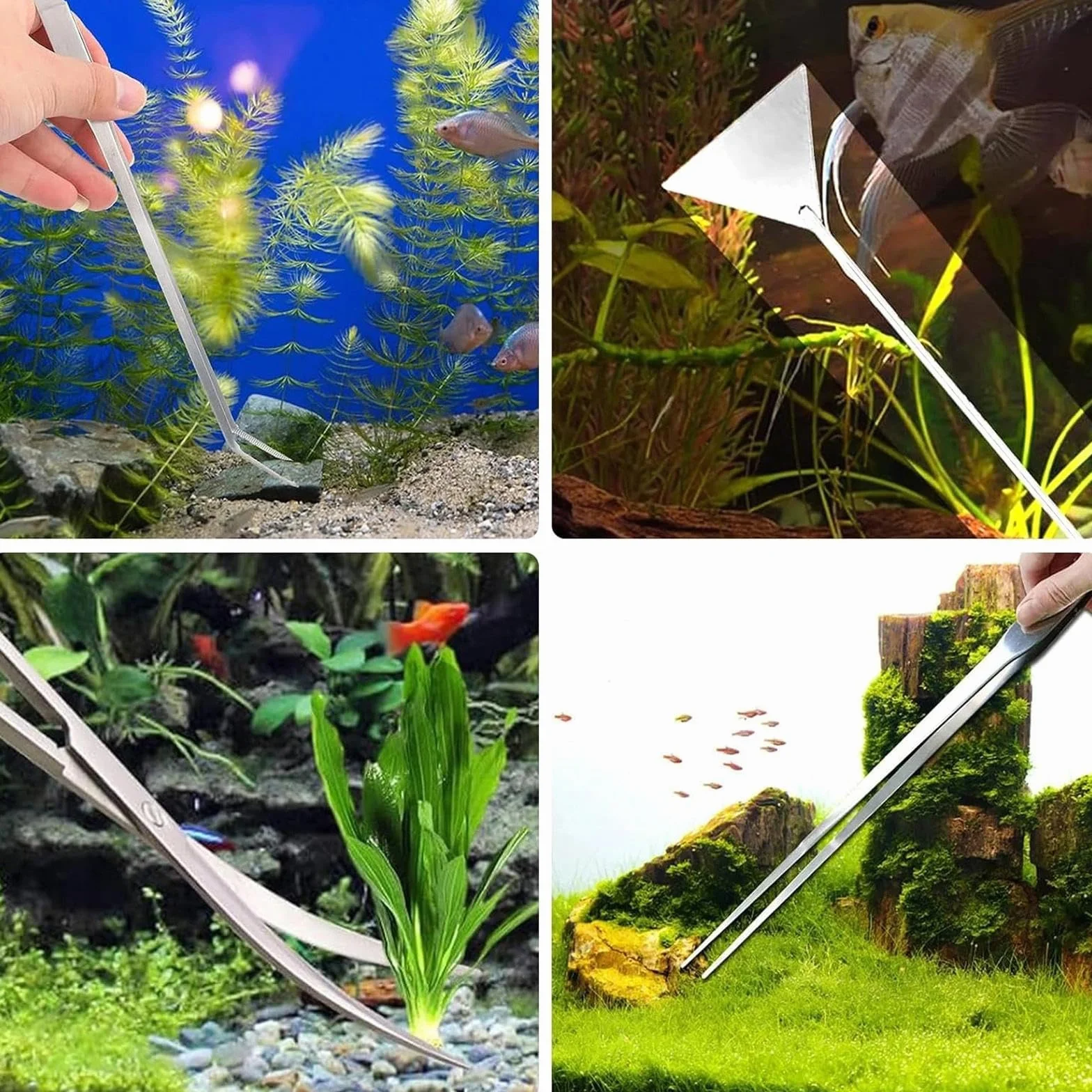 Kit Aquascaping Aquarium 4 en 1 Acier Inoxydable Pince Ciseaux Spatule