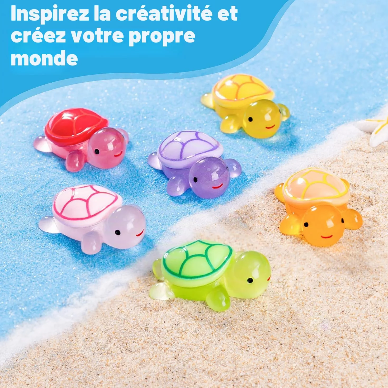 Figurines Miniatures Lumineuses Fluorescentes en Résine Animalier Lot de 20 Mini Tortues - Déco Micro Paysage Aquarium Bonsaï Jardin