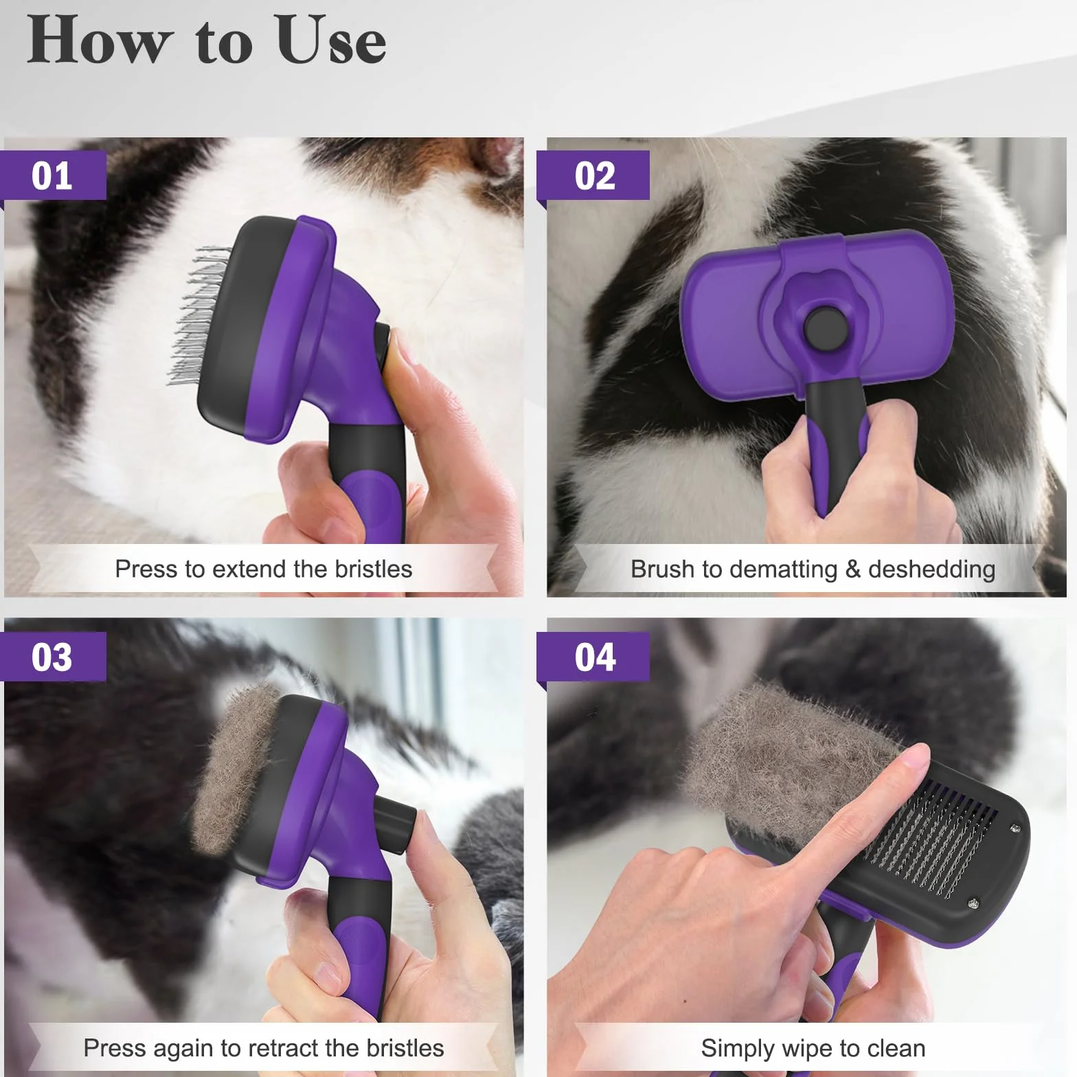Brosse lissante autonettoyante pour chiens et chats toilettage doux anti-perte anti-épilation