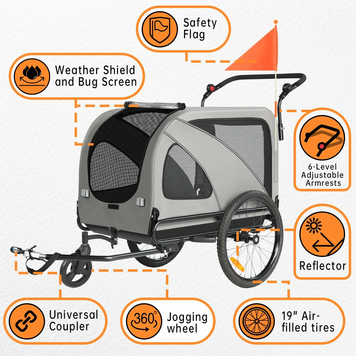 Remorque de vélo XXL 2 en 1 pour Chien - Remorque Pliable pour Chien avec Ouverture de Toit, réflecteurs et Bandes réfléchissantes, attelage de vélo Universel, poignée réglable en Hauteur
