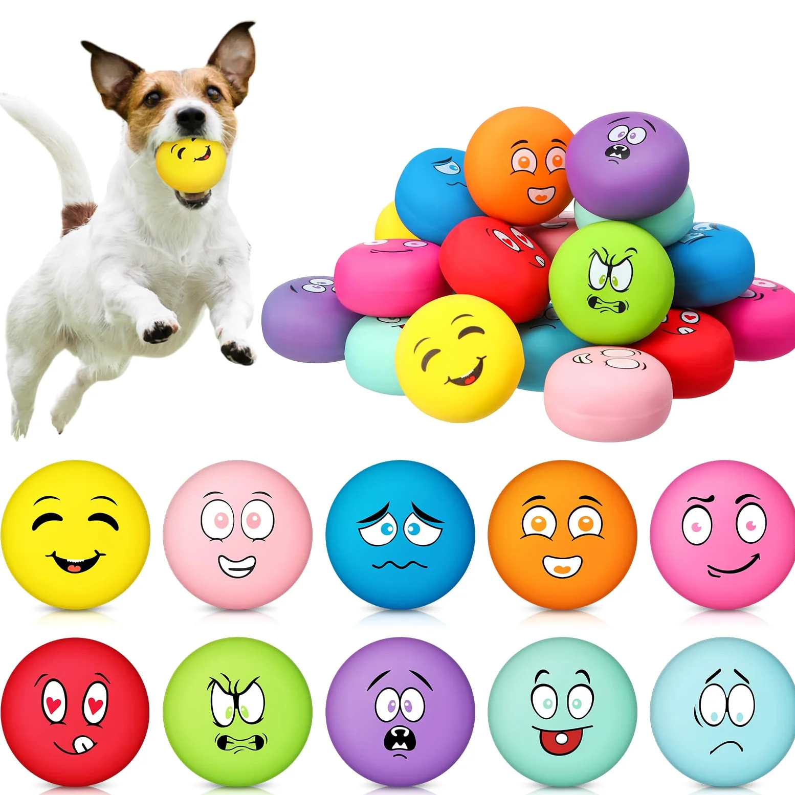 Hungdao Lot de 40 jouets couineurs interactifs pour chiens de petite taille en caoutchouc latex souple avec visage amusant pour dressage de chiens de petite taille