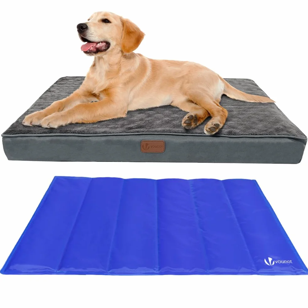 vounot® Coussin pour Chien Dehoussable en Mousse avec Tapis Refraichissant 2 en 1 Matelas Lit Lavable et Tapis de Refroidissement Panier Grande Taille 76x51x9cm