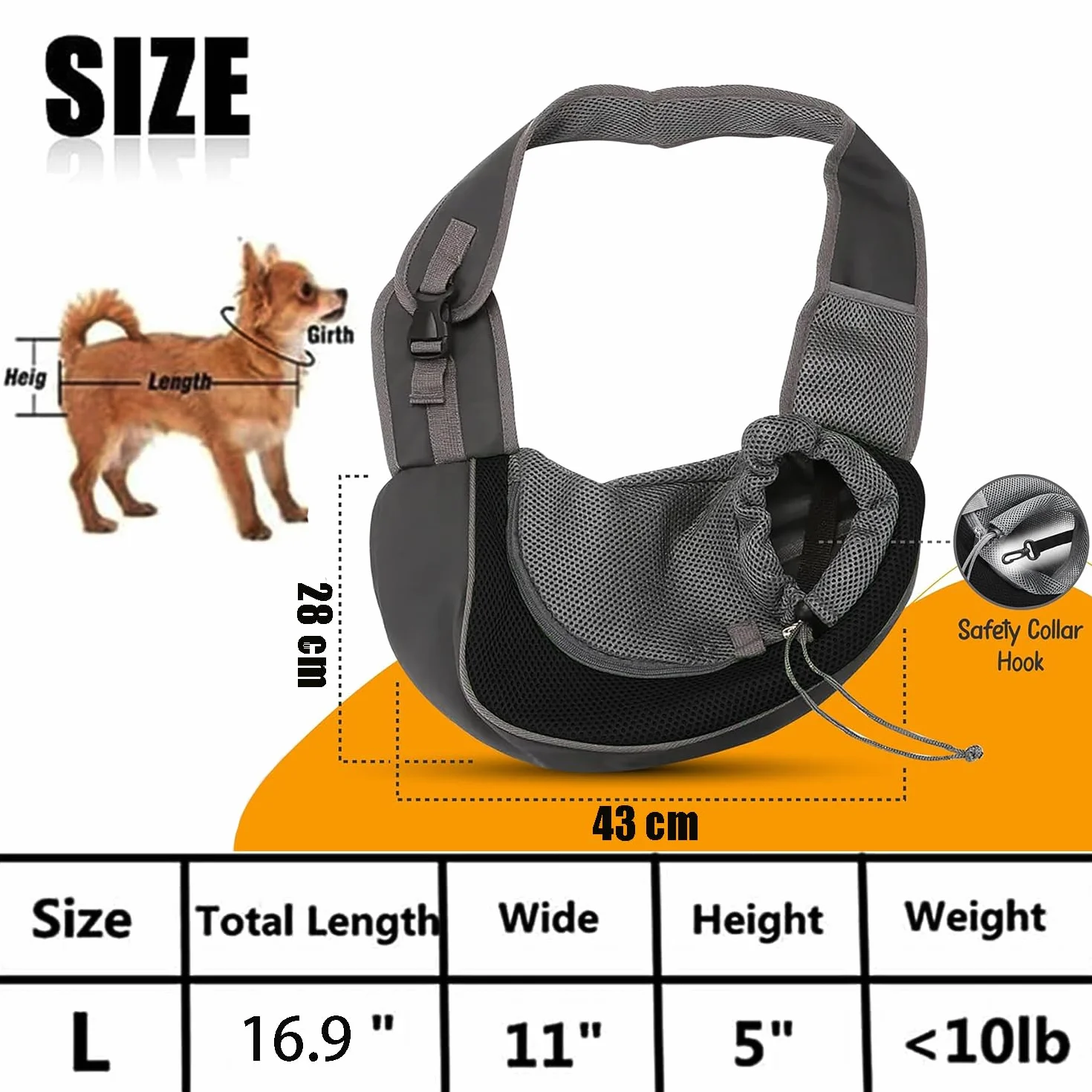 Sac de Transport en Maille Respirant pour Chien et Chat - Bandoulière Réglable Mains Libres (Noir)