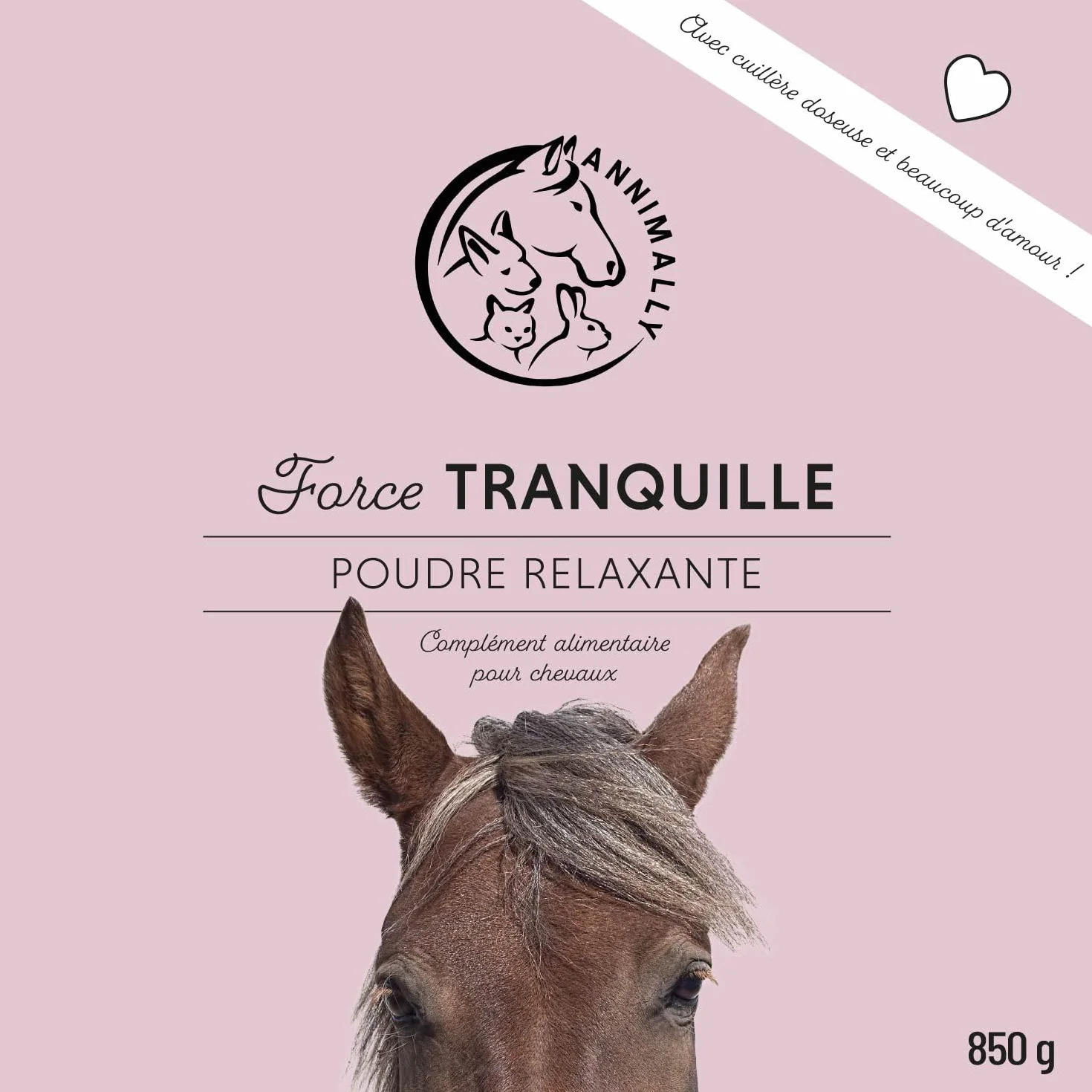 Annimally Poudre Relax pour Chevaux 850g pour Calmer Les Chevaux - Herbes pour Les nerfs avec magnésium, tryptophane, valériane, passiflore et Huile de Chanvre Contre l'anxiété, Le Stress