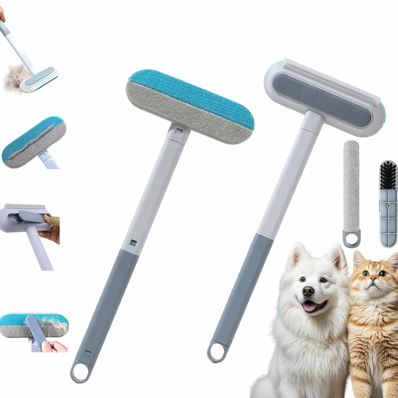 Brosse Anti-Peluches Électrostatique 4 en 1 pour Animaux de Compagnie Lot de 2 avec Tige d'extension