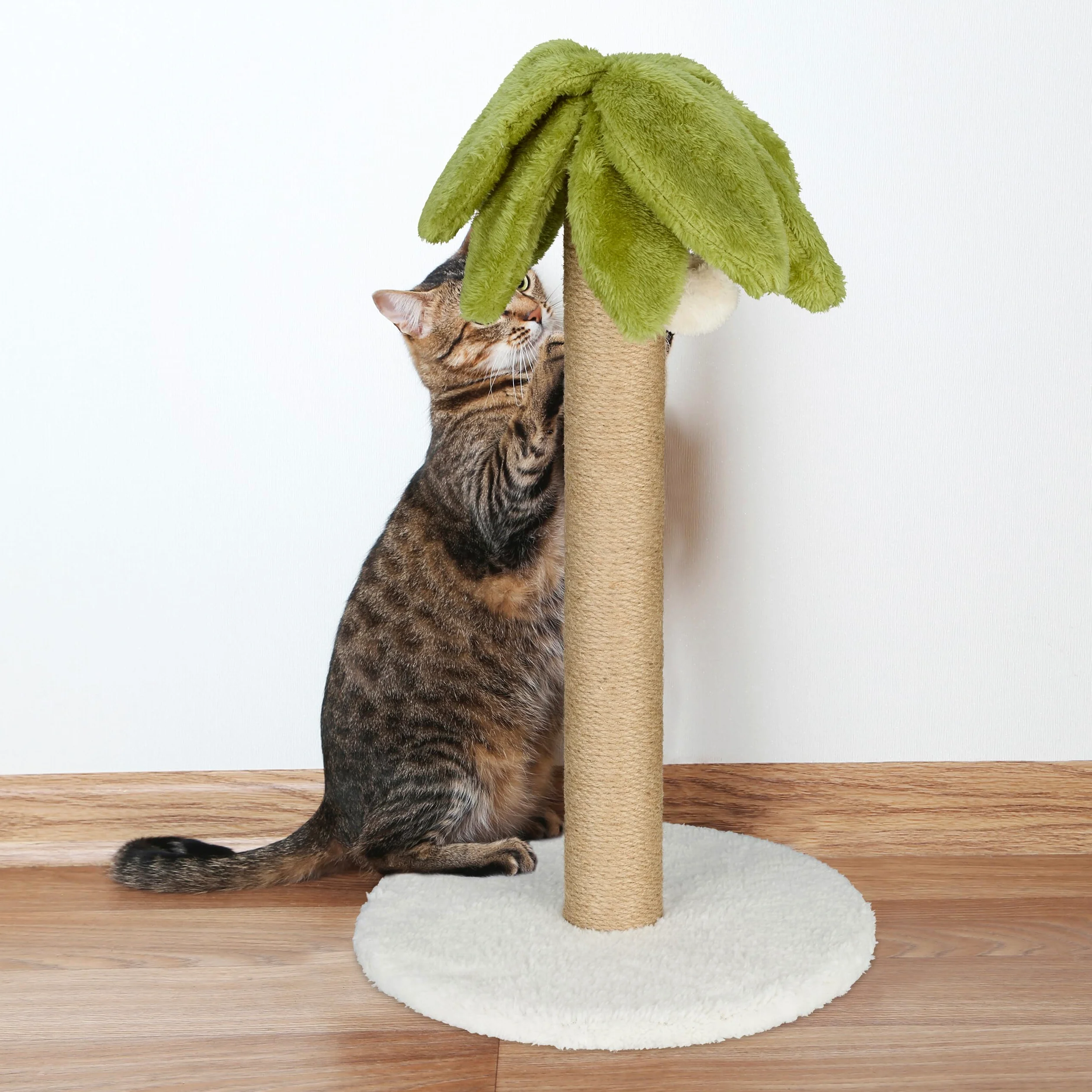 Relaxdays Griffoir pour Chat en Forme de Palmier, HxD : env. 54x31 cm, Tronc à gratter en Lin, avec Balle, Multicolore