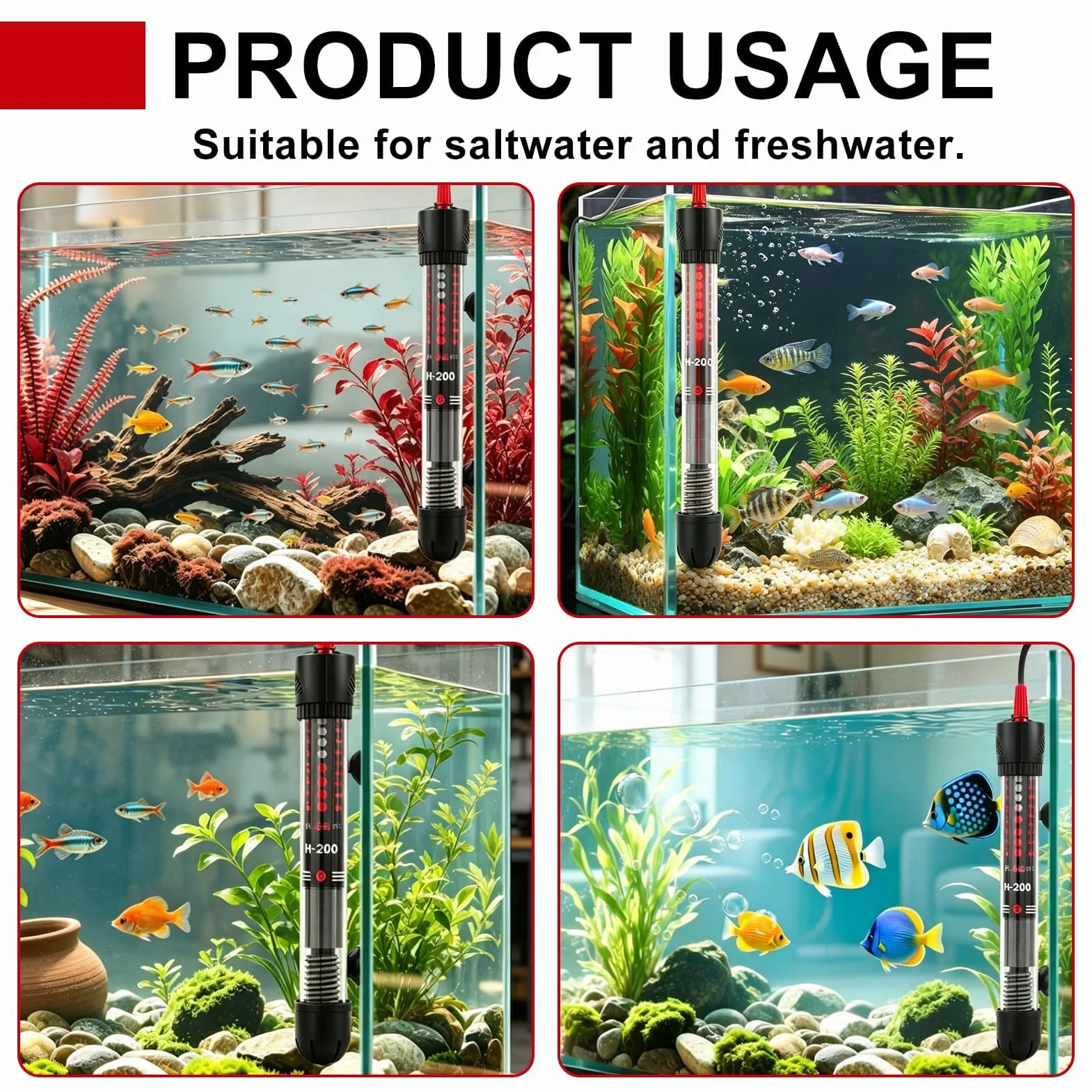 Puissant Chauffage d’Aquarium Submersible 50W avec Thermostat Réglable 20-34℃ pour Poissons et Tortues, Compact et Sécurisé avec Ventouse, Verre de Quartz Résistant pour Réservoirs 10L à 60L